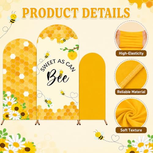 3Pcs Honey Bee Arch Backdrop Covers 4ft 5ft 6ft Bees Flower Honeycomb Arch Stand Covers Honey Bee Birthday Party Decoration Photo Background for Bees Birthday Baby Shower Wedding Party Supplies - Image 3