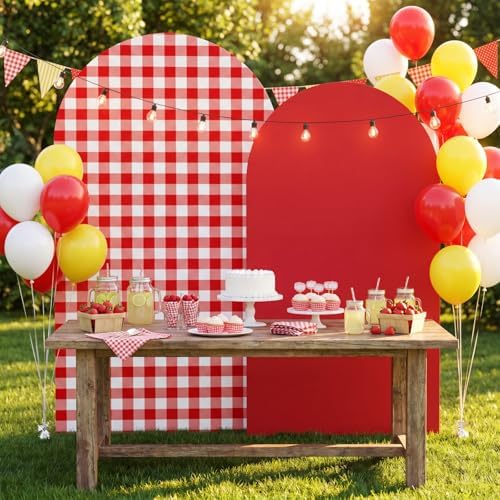 Tegeme 2 Set Gingham Arch Backdrop Cover 7.2ft 6.6ft Arch Cover, Red - Image 2