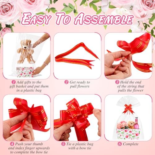 Funnymoom 24 Pcs Mother's Day Basket for Gifts Empty Vintage Floral Tulip Gift Basket Empty to Fill with Handle, Transparent Bag and Bow for Best Mom Gift Flower Tea Party Supplies, 9.8 x 6.5 x 4.3'' - Image 4