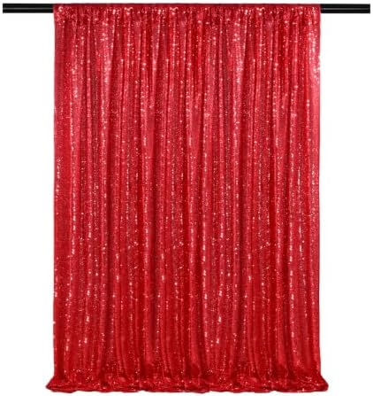 Red Backdrop Curtain for Christmas Party, 6x8FT Sparkly Sequin Fabric by QueenDream