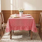 Eternal Beauty Gingham Ruffled Tablecloth Red White 60x84 Christmas Fall - Image 3