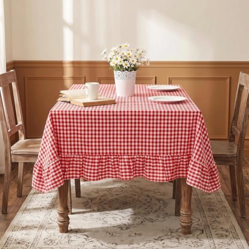 Eternal Beauty Gingham Ruffled Tablecloth Red White 60x84 Christmas Fall - Image 3