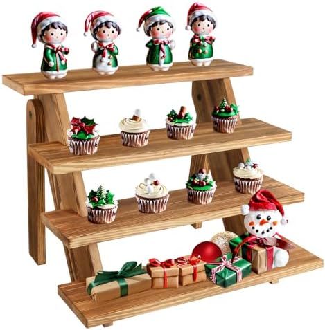 Wooden Cupcake Stand - 4 Tier Cupcake Display Stand, Rustic Tiered Display Stand, Tool Free Installation Cupcake Stand for Baby Shower Decorations Birthday Party Supplies(Pine Wood) by Fumingpal