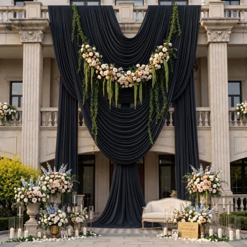 40x14ft Black Backdrop Curtains for Parties, Wrinkle Free Polyester 8 Panels Photo Backdrop Drapes 14 ft Long Back Drop Cloth for Wedding Birthday Photography Background Party by Htper
