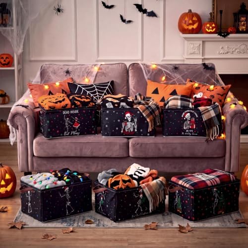 CHENGU 6 Pack Christmas Storage Bin Collapsible Christmas Skeleton Basket - Image 3