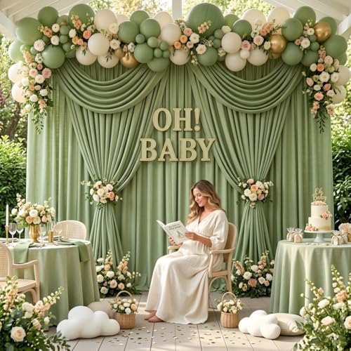 10ft x 10ft Sage Green Backdrop Curtains for Parties, 2 Panels 5ft x 10ft Wrinkle-Free Drapes for Wedding Arch Bridal Shower Engagement Baby Shower Boho Rustic Photography Background - Image 5