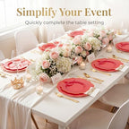 NOCCUR 175PCS Red Plastic Plates with Gold Disposable Silverware - Include 50 Red Gold Plastic Plates,25 Knives,25 Forks,25 Spoons,25 Cups and 25 Napkins - Ideal for Party/Hibachi Party/Wedding - Image 5