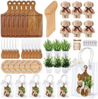 56Pcs Baby Shower Prizes for Game Winners Acacia Cheese Board Fork Butter Spreaders Coasters Towel Artificial Potted Plant Gift Bag for Baby Shower Bridal Shower Favors (6 Sets, Acacia Square Shaped) by WishFond