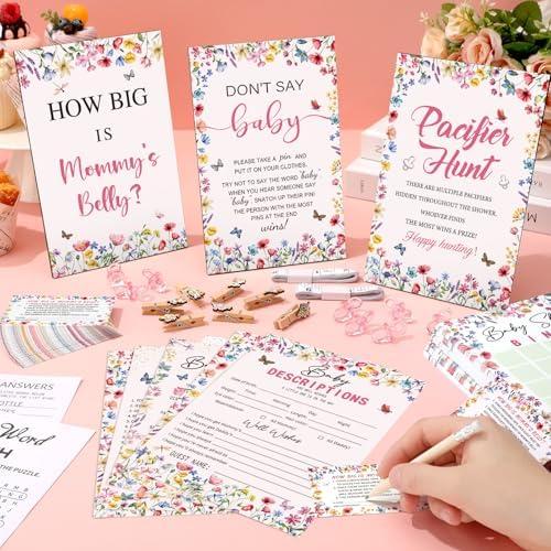 Sherr 476 Pcs Wildflower Baby Shower Games, 9 Style Baby Shower Activities - Image 2