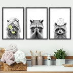 flowtorely Raccoon Bathroom Wall Art Decor Set of 3 16x11 Inch Black - Image 3