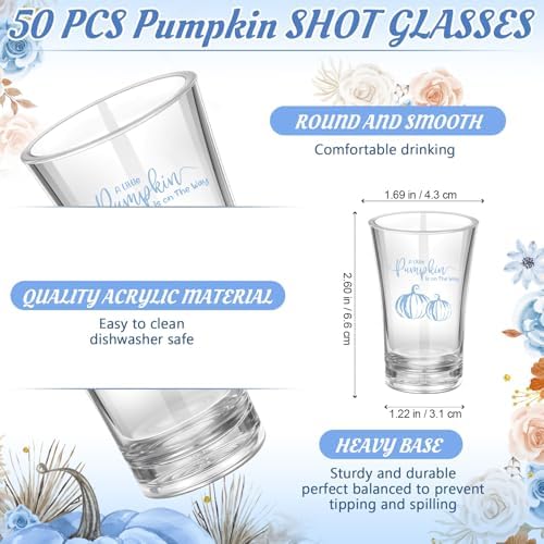 Funnymoom 50 Sets Blue Pumpkin Baby Shower Favors for Guests Souvenir a Little Pumpkin Is on the Way Acrylic Clear Shot Glasses Thank You Tags with Organza Bags for Party Decorations - Image 2