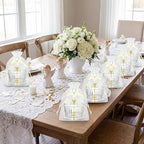 Chuangdi 12 Sets 48 Pcs Baptism Favors for Guests Crystal Candy Bowl Gifts with 12 Pcs Cross Rosary for Baptism Decorations Wedding Baby Shower Supplies First Communion Party(White) - Image 4