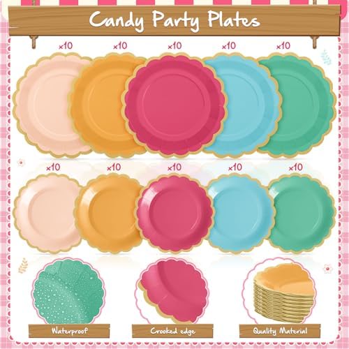 Zhehao 150 Pcs Candy Color Paper Plates Napkins Serves 50 - Image 4