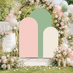 FYSUIMU 3 Pcs Pastel Arch Backdrop Covers Pink Sage Green Cream Stretchy Spandex Arch Stand Fabric Cover for Wedding Baby Bridal Shower Birthday Party Photo Booth Decoration (4ft/5ft/6ft) - Image 5