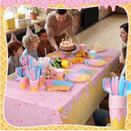 LemonRoad 452 Pcs Ice Cream Party Decorations for 50 Disposable Ice Cream Cone Tableware Set Paper Plate Cup Napkin Tablecloth Fork Straw Spoon Supplies for Birthday Sweet Summer Baby Shower Dinner - Image 5