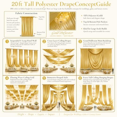 2 Panels 5ft(W) x 20ft(L) Gold Backdrop Curtain for Wedding Parties - Image 3