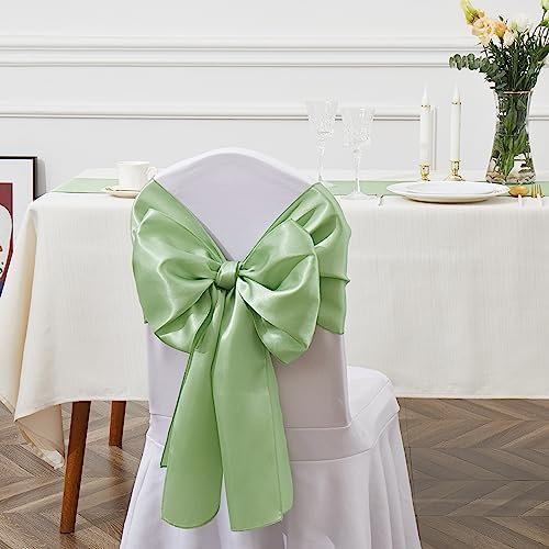 Sage Green Satin Chair Sashes Bows, 6 x 108 inch, 50 Pcs - Image 4