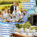 Vesici 60pcs 14oz Blue and White Disposable Coffee Cups with Lids and Sleeves Chinoiserie Toilet Floral Coffee Cup Botanical Herb Paper Cup for Summer Birthday Wedding Bridal Shower Tea Party Supplies - Image 5