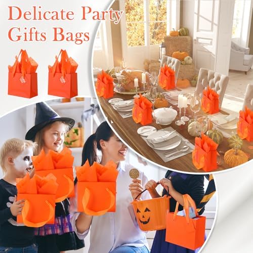 Qilery 50 Pcs Wedding Paper Gift Bags Bulk with Tissue Paper Small Gift Bags with Handle and Tags for Birthday Wedding 4th of July Party Business(Orange,4.7 x 2.4 x 3.9'') - Image 5