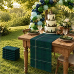 6Pcs 72 x 13'' Tartan Plaid Bear Table Runners Vintage Baby Shower Table Runner Decoration Green and Blue Plaid Tables Runners for Baby Shower Wedding Birthday Farmhouse Dining Room Kitchen Decor - Image 5
