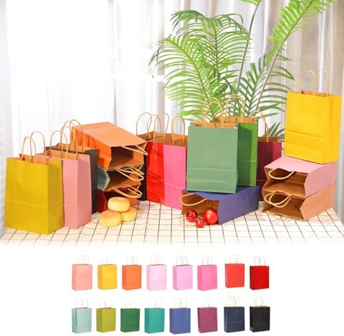 qiqee 100-Packs Paper Bags with Handles Bulk 8.26"×6"×3.15" Small Gift Bags 16 Different Senior Color Bags Multiple Uses（Small Size） - Image 6