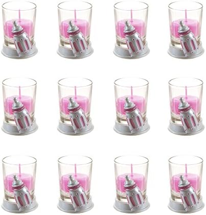 Lunaura Baby Keepsake - Set of 12 Girl Baby Bottle Glass Votive Candle Set Favors - Pink - Image 3