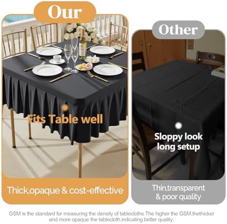 Wish Care 2 Pack Black Spandex Tablecloths for 34x34 Inch Square Tables, Stretch Fitted Table Clothes with Pleated Ruffle Skirt for 34” Table, Wrinkle Free and Elastic, for Party Kitchen Home Dining - Image 4