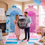Haull Gender Reveal Party Decorations Set He or She Porch Banners Pink and Blue Foil Fringe Curtains Boy or Girl Rug Photo Backdrop for Baby Shower Party Door Entryway Decor - Image 6