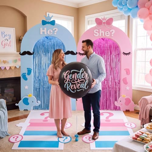 Haull Gender Reveal Party Decorations Set He or She Porch Banners Pink and Blue Foil Fringe Curtains Boy or Girl Rug Photo Backdrop for Baby Shower Party Door Entryway Decor - Image 6