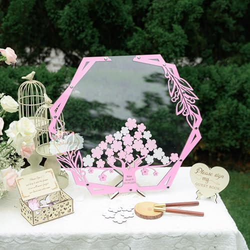 Personalized Wedding Guest Book Alternative, Cherry Blossom Drop Box Frame - Image 2