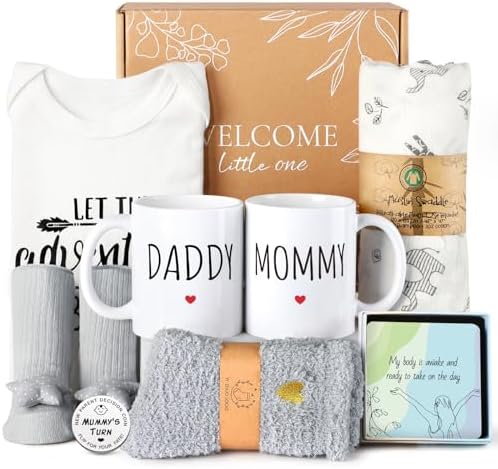 New Mom Gifts for Women, 9pcs Pregnancy Gifts for Expecting Mom, Cute Baby Gifts New Parents Gifts for Couples with Mom and Dad Mugs for Gender Reveal, Baby Shower, First Time Mom Gifts (Blue Gray) by SuhctuptxAccompanyUInLife