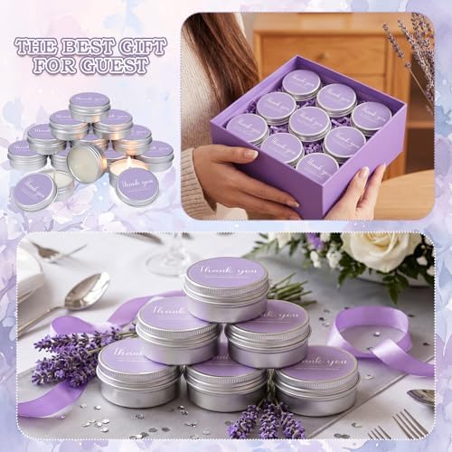 MTLEE 50 Pcs Purple Wedding Thank You Candles Gifts for Guests, Bridal Shower Baby Shower Favors, 1 oz Mini Purple Lavender Scented Soy Wax Candles Tin Bulk for Birthday Aromatherapy Party Favors - Image 3