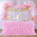 Partisky Pink Tulle Curly Willow Table Skirt for Rectangle Table 9ft, Ruffle Tutu Table Cloth for Girls Baby Shower,Birthday Party Candy Cake Tables - Image 2