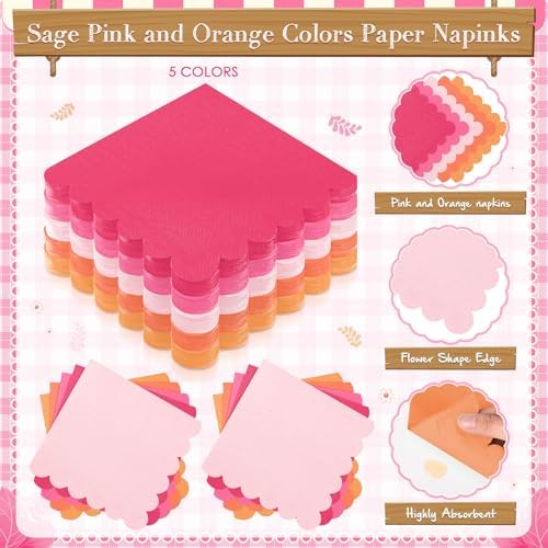 Zhehao 175 Pcs Pink and Orange Party Plates Cups Napkins Set - Image 5