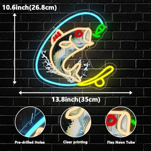 Fishing Neon Sign, Gone Fishing Led Neon Sign Light for Wall Decor Fish Hook Man Cave Light Up Sign Party Decorations for Gear Store Angler Teen Boy Dad Gift Dimmable USB Powered(13.8"*10.6") - Image 3