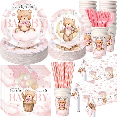 Funnymoom 452 Pcs Pink Bear Baby Girl Shower Party Supplies for 50 Guests by Funnymoom