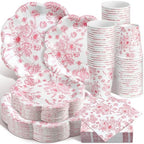 Newtay 250 Pcs Pink Floral Disposable Paper Plate Napkins by Newtay