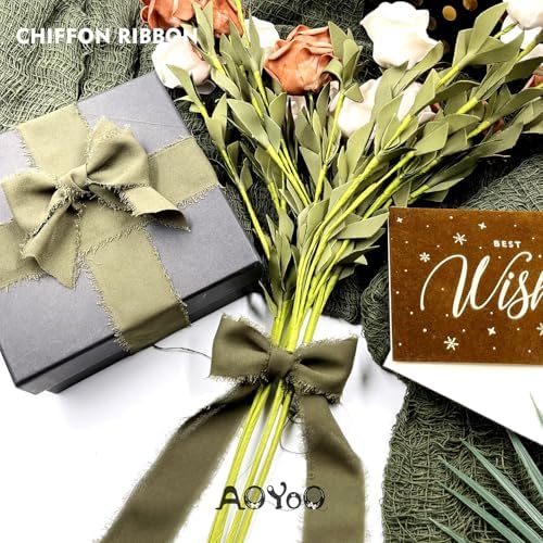 9 Rolls Olive Green Chiffon Ribbon, 1.5" x 63Yd Frayed Fringe Silk Ribbons for Wedding Invitations, Bridal Bouquets, St. Patrick's Day Gifts Wrapping, Decorations - Image 5