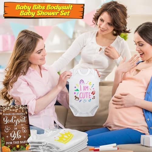 Panitay 100 Pcs White Baby Bodysuits Bibs Kit 25 Guests, Pumpkin - Image 6