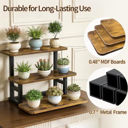 Lilybud--lily 3 Tier Cupcake Stand, Wooden Risers Display Stands Stepped Dessert Table Display Set with Metal Frame Tiered Tray Stand Serving Trays for Party Farmers Market Display - Image 5