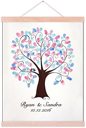 Fingerprint Wedding Tree Guest Book DIY Thumbprint Sign-in Book for Guests Creative Canvas Painting with Wooden Hanger for Engagement Anniversary Gift-80x120cm by Unknown