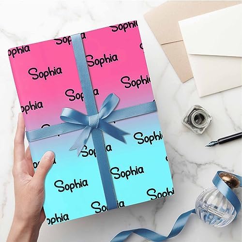 MyPupSocks Customized Name Gift Wrapping Paper, Personalized Gradient Pink And Blue Gift Wrap Paper with Logo Custom Funny Wrapping Paper Roll for Men Women Christmas 58x23 Inches 3 Rolls - Image 5