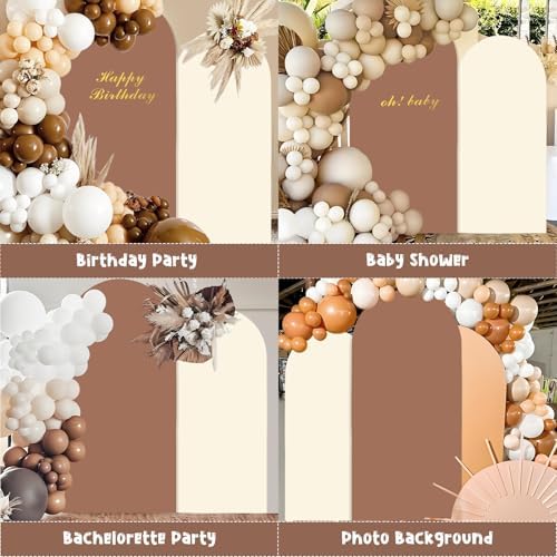 2PCS Arch Backdrop Covers Mocha Brown Cream Color (7.2ft+6ft) , Spandex Fitted Arch Stand Covers Background for Wedding Baby Shower Birthday Bridal Shower Party Decorations (Only Covers) - Image 4
