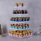 Cupcake Stand, 5-Tier Square Cupcake Holder with LED Light String, Acrylic Cupcake Tower Display-Dessert Tower-Pastry Stand-Cupcake Tier Stand for Wedding, Birthday Party (Colorful Light)… - Image 2