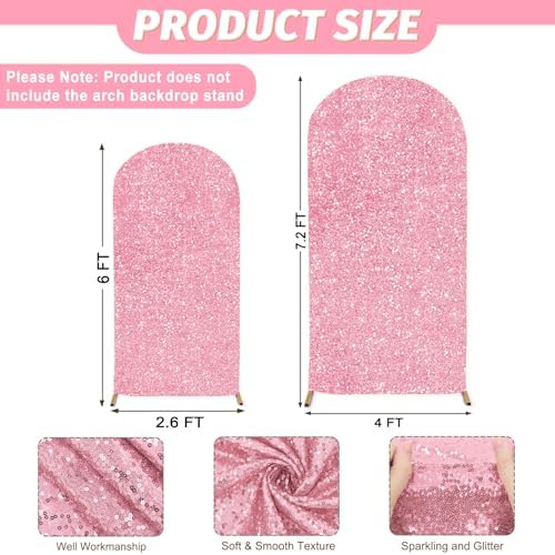 MODFUNS Glitter Arch Covers 7.2&6ft Pink Gold Wedding Arch Cover Set of 2 Spandex Arch Covers Stretchy Backdrop Sequin Arch Stand Cover Round Top Balloon Arch Covers for Wedding Party Event Decor - Image 3