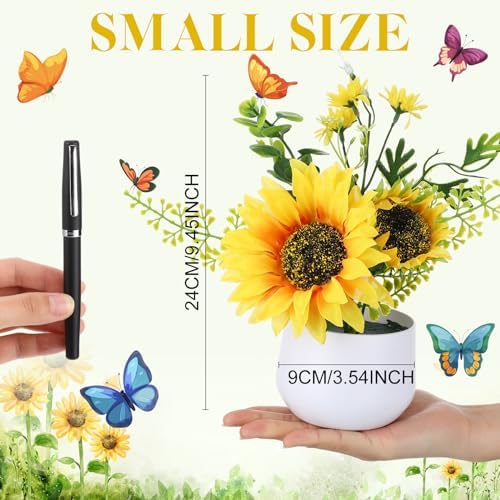 Zeyune Artificial Sunflower Potted Plants Rustic Wedding Table Centerpieces Summer Spring Kitchen Silk Yellow Flower with Plastic Pot for Home Bathroom Office Bridal Shower(8 Pcs,Classic,Sunflower) - Image 2