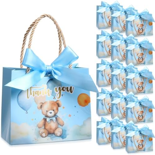 TaoBary 40 Pack 5.5''x 2.5''x4.7'' Small Cloud Bear Gift Bags with Handles Mini Paper Blue Cloud Bear Thank You Gift Bag Bulk with Bow Ribbon for Baby Shower Boy Girl Birthday Party Supplies by TaoBary