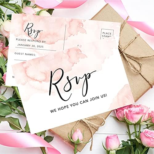Andaz Press 56-Pack Personalized RSVP Postcards for Wedding Coral Brushed Watercolor Cardstock Response Reply Cards for Bridal Shower Baby Shower Birthday Event Custom Date Return Address 4 x 6-Inch - Image 3