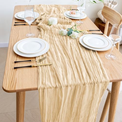 Wokceer Cheesecloth Table Runner Sand 10FT Boho Gauze Runner, 12 Pack - Image 6