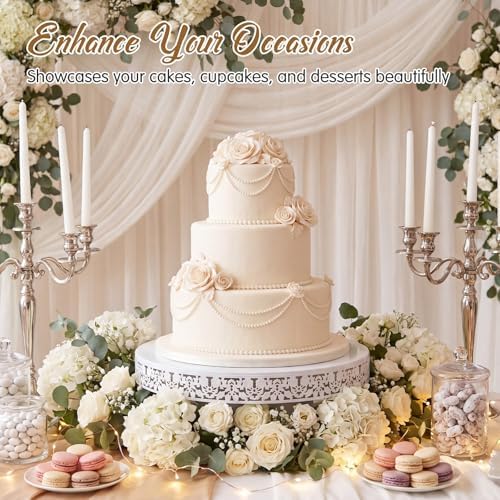 Wenqik 20 Inch White Cake Stand Set Metal Round Cupcake Dessert Stand with Cake Cutting, Flower Spatula Wedding Cupcake Pastry Display Candy Holder Display for Wedding Party Birthday Baby Shower - Image 6